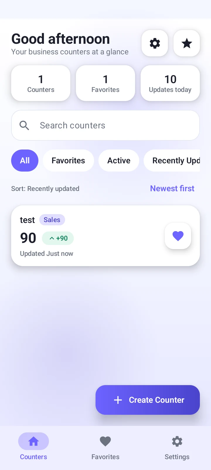 White Number Counter counters overview screen
